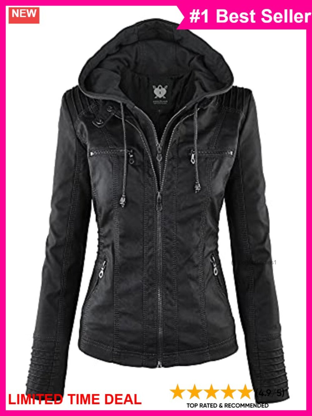 Faux Leather Moto Biker Jacket Cropped Slim Fit Vegan Leather Coat